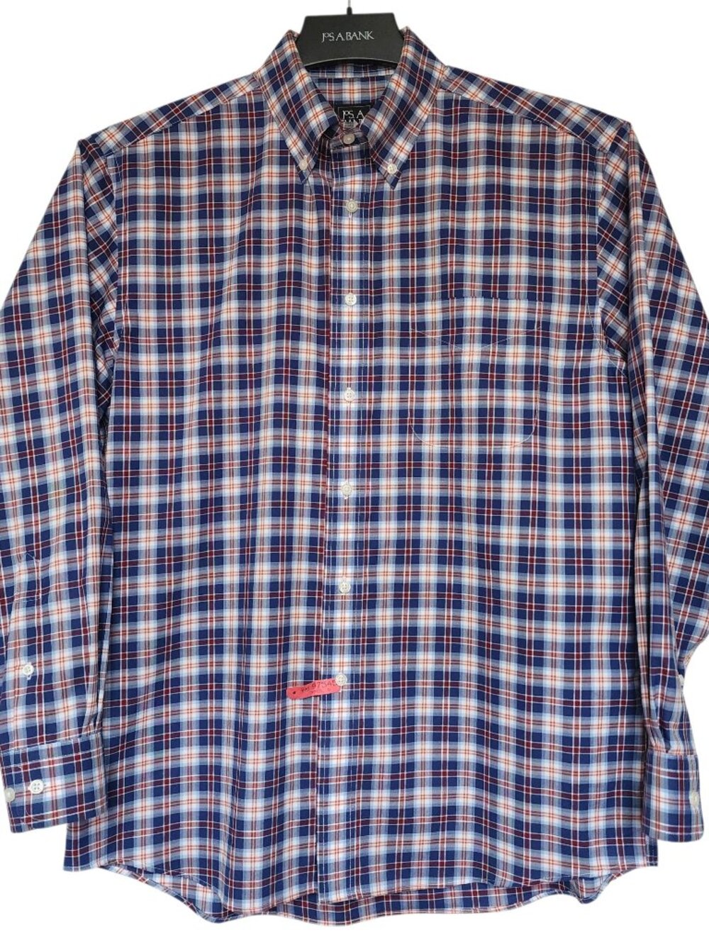 Medium Plaid Shirt M Blue Red White Traveler Jos A Bank Mens Cotton Traditional